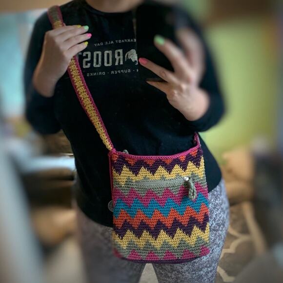 The Sak Boho Zig Zag Pattern Rainbow Colorful Crochet Crossbody - Picture 2 of 11